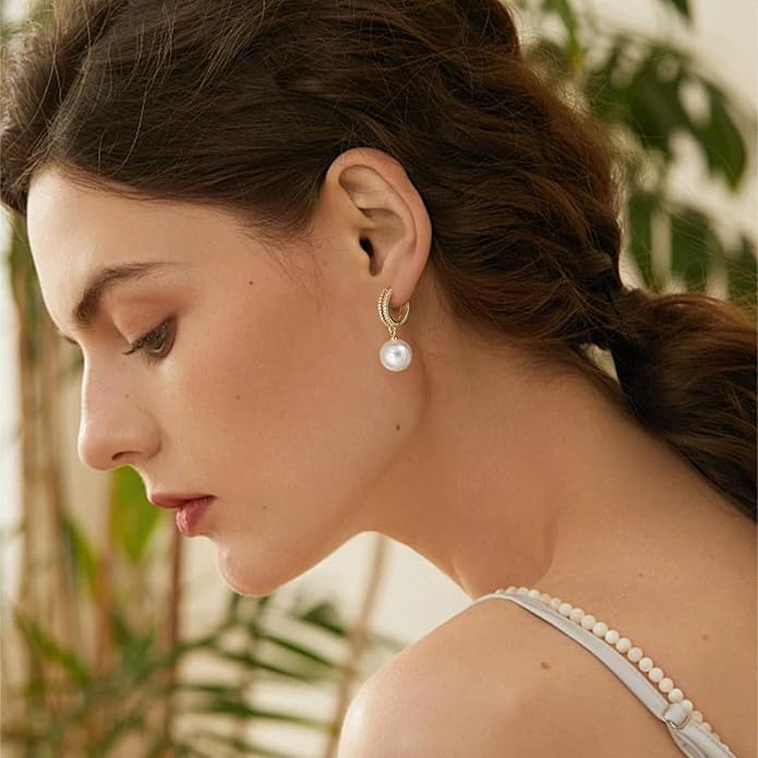 Pearl Earrings for Women 14K Gold Plated Hypoallergenic Pearl Earrings 5A Cubic Zirconia Dangle Earrings Elegant Jewelry