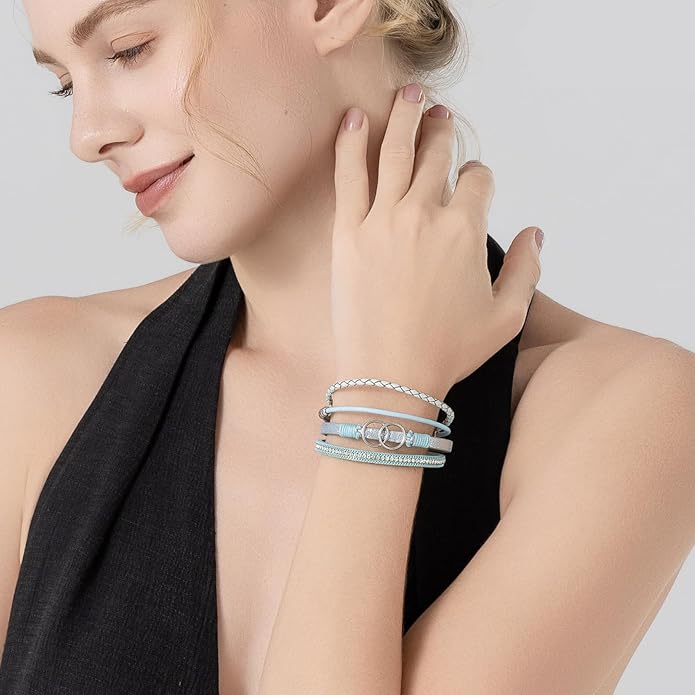 FANCY SHINY Boho Leather Wrap Bracelet Stackable Infinity Chunky Cuff Bracelets Western Hippie Outfits Jewelry Valentine Gifts for Women