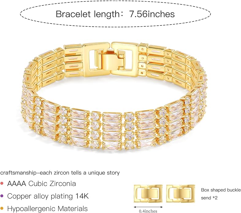 14K Gold Plated Tennis Bracelet for Women – Classic CZ Link Design, Fits 6.0"–7.2" Wrists – Stylish Sparkling Jewelry Gift, Timeless Tennis Bracelets for Women