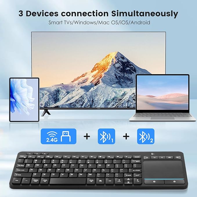 Multi-Device Wireless Bluetooth Keyboard with Touchpad-Wireless Keyboard with Multi-Touch Big Size Trackpad,Support 3 Devices for PC,Windows, Android, Chrome OS, Laptop, Tablet