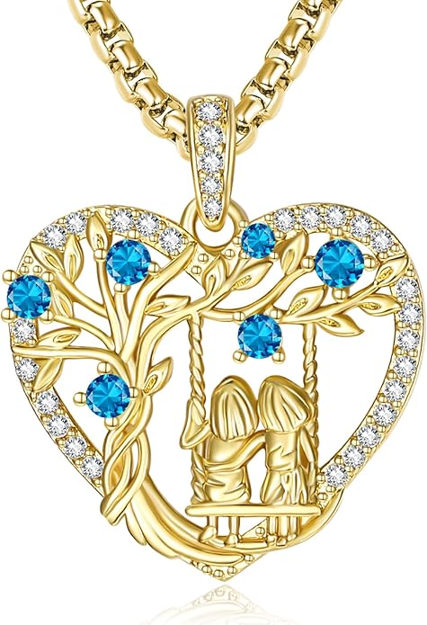 14K Gold Tree of Life Necklace for Sister Christmas Gifts from Sister,Heart Jewelry with Birthstone Pendant for Women Female Friendship Forever My Friend