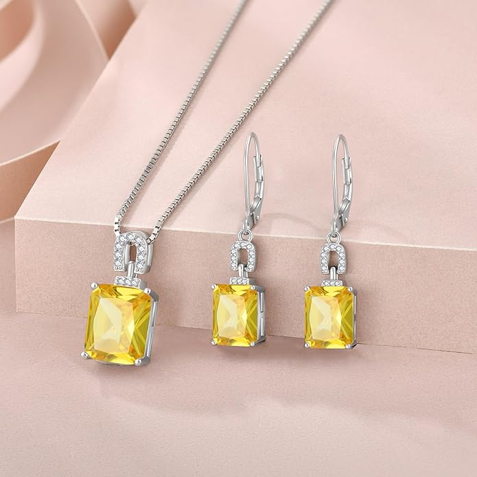 Emerald Cut Earrings 925 Sterling Silver Baguette Birthstone Dangle Drop Leverback Earrings Jewelry Gifts for Women