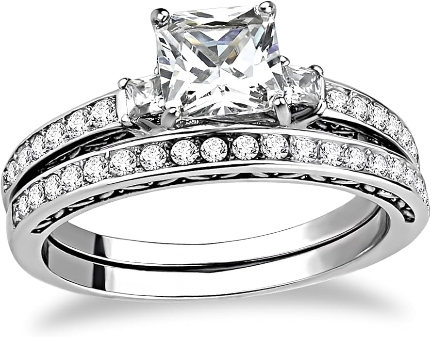 1 to 5 Carat Moissanite Ring Set S925/10K/14K/18K Gold, Princess Cut VVS1 Clarity D Color Moissanite Engagement Rings Set Luxury Bridal Jewelry Wedding Gifts for Women
