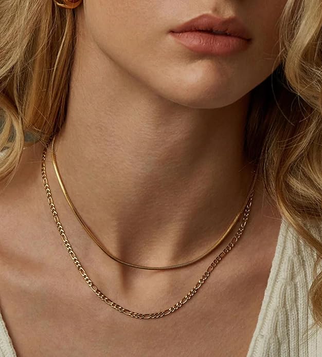 YEEZII Layered Gold Necklaces for Women Trendy, 3 Pcs 14K Gold Plated Choker Paperclip Box Chain Necklace, Stackable Women's Gold Pendant Necklaces Jewelry Set