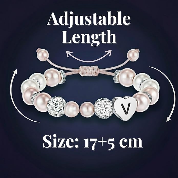 Solza Heart Bead Initial Bracelet – Personalized Stainless Steel Beaded Bracelet with Letter Charm, Adjustable Heart Bracelet, Fashion Jewelry Gift, Stackable Personalized Jewelry Accessory