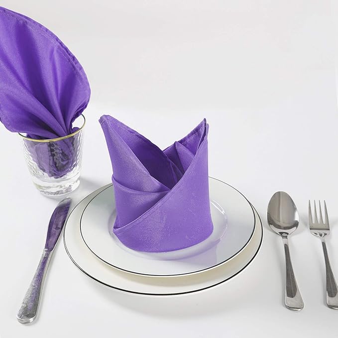 Cloth Napkins 17x17 inch Washable Polyester Dinner Napkins Soft Table Napkins for Wedding Party Dining Banquet(Purple,25PCS)