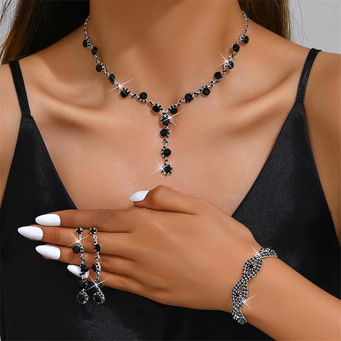 PINK TOWN Vintage Rhinestone Bridal Jewelry Sets,Crystal Wedding Prom Earrings Necklace Bracelet Set Fashion Zircon Bride Jewelry Dress Accessories for Women