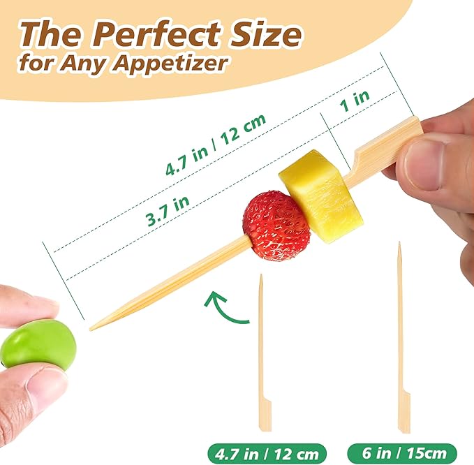 200pcs Bamboo Skewers for Appetizers, 4.7 inch Cocktail Picks, Mini Charcuterie Food Sticks for Party Fruit Kabobs, Martini Olive, Drinks, Small Sandwich Toothpicks, Wooden Paddle Skewer
