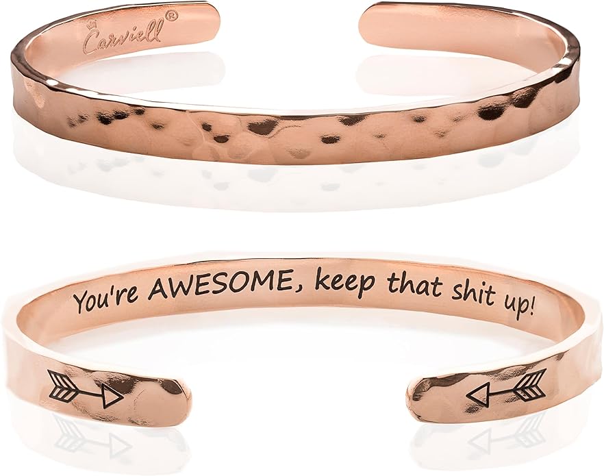 Carviell Engraved Cuff Bracelets for Women – Inspirational, Friendship, Love, Mom, Daughter, Sister, Christian, Graduation, Memorial & Wedding Gifts – 80+ Phrases – Stainless Steel, Gift-Ready