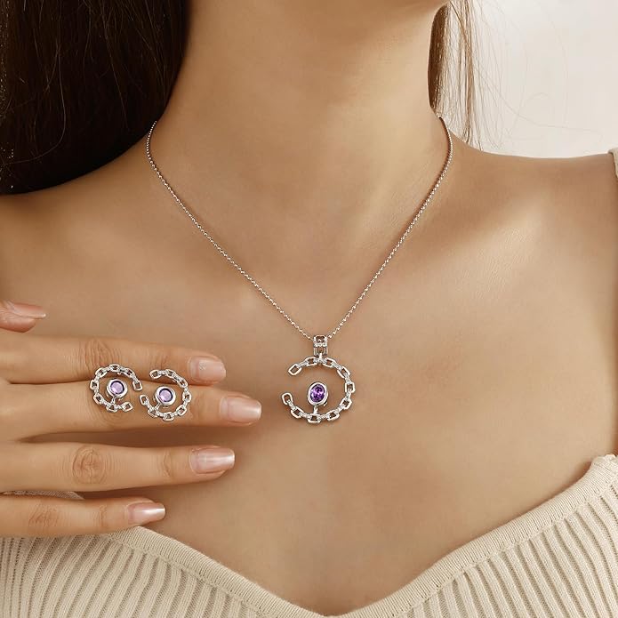 Elegant C-Shaped Crystal Necklaces/Stud Earrings Set with Birthstone Jewelry Set Silver Plated Fashion Jewelry for Women CS0003