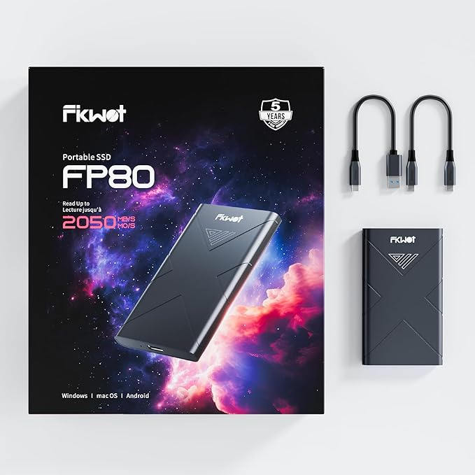 500GB External SSD, Portable SSD, Up to 2000MB/s, USB 3.2 Gen2x2 External Solid State Drives, Compatible with Smart TV, PS5/PS4(Pro), iPhone 15/16, Xbox, Mac & Windows and Other Devices(FP80)