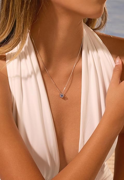 Aurora Tears Birthstone Necklace/Earring 925 Sterling Silver Women Cross/3D Cube/Cresent Moon Birth Stone Jewelry Mens Birthday Gift Anniversary Present