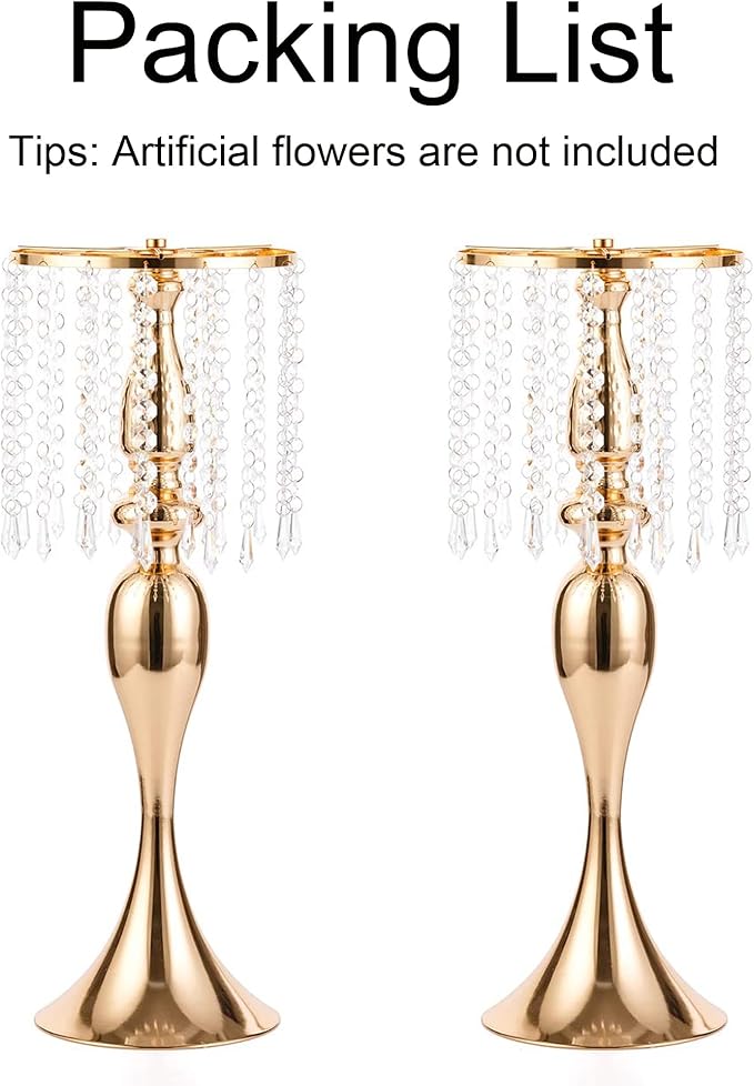 Gold Centerpieces for Table Wedding: 21.3in Crystal Flower Arrangement Stand, Gold Flower Vase, Wedding Centerpieces for Tablesfor Event, Reception, Birthday, Home Decor, 2 Pcs