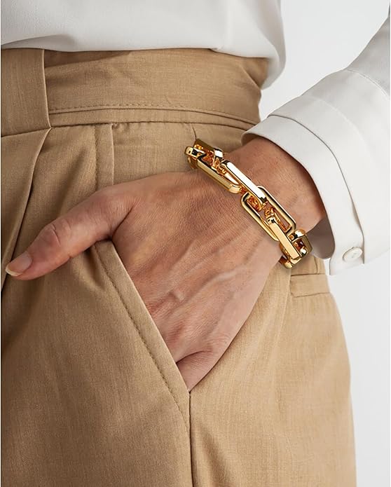 Chunky Gold Bracelet for Women Non Tarnish, Trendy Stretch Cuban Link Chain Plated Gold Bangle Bracelets