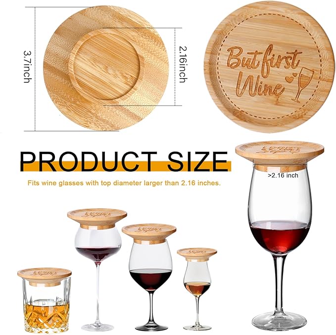 Wine Glass Charcuterie Topper 8 Pcs Wine Glasses Covers Wine Glass Charcuterie Board Bamboo Water Glasses Toppers Wine Accessories for Party, Gatherings, Restaurants, Bars