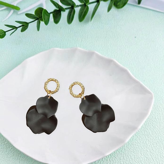 Anmpab Statement Matte Rose Flower Petal Stud Earrings for Women Dangly Floral Petal Earrings Jewelry Accessories Romantic Gifts for Her Women