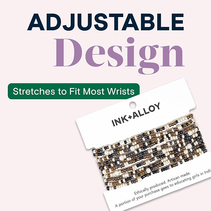 INK + ALLOY 10-Strand Stacking Beaded Bracelets for Women – Mixed Patterns Bracelet Stack - Adjustable Stretch Fit - Handmade Boho Bracelets for Women - Perfect for Any Occasion