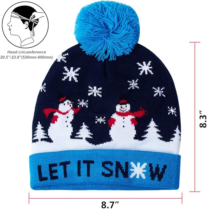 RAISEVERN Unisex Ugly LED Christmas Hat Novelty Colorful Light-up Stylish Knitted Sweater Xmas Party Beanie Cap(6 Lights)