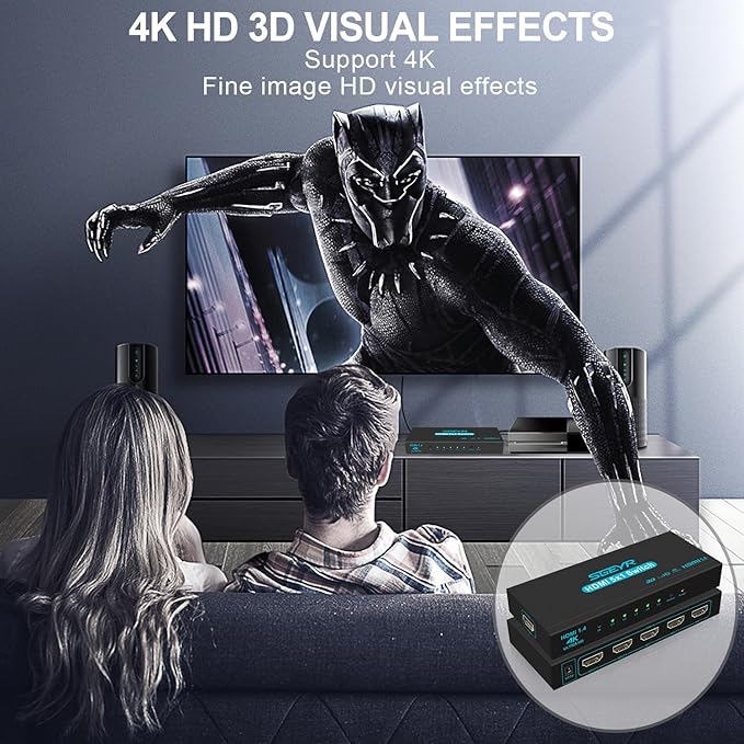 HDMI Switch SGEYR 5x1 HDMI Switcher 5 in 1 Out HDMI Selector 5 Port Box with IR Remote Control HDMI 1.4 HDCP 1.4 Support 4K@30Hz Ultra HD 3D 2160P 1080P