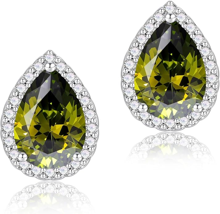 YOMELA Cubic Zirconia Earrings Studs, Halo CZ Birthstone Simulated Diamond Stud Earrings for Women