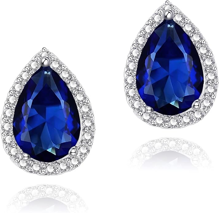 YOMELA Cubic Zirconia Earrings Studs, Halo CZ Birthstone Simulated Diamond Stud Earrings for Women