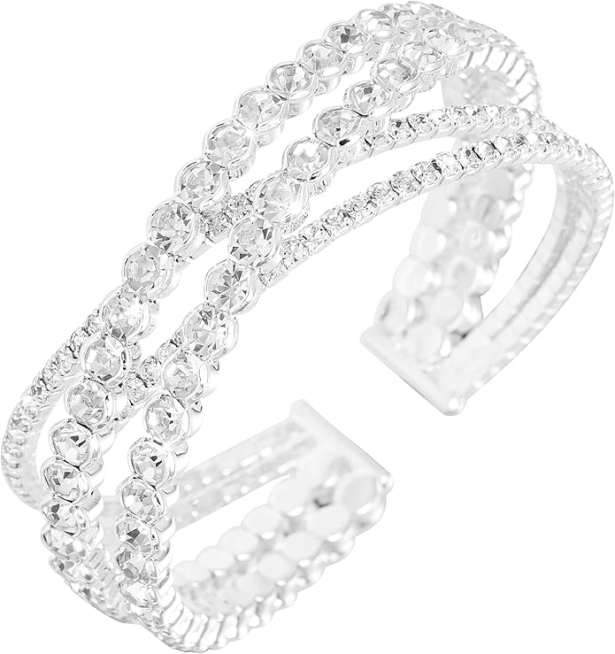 Rhinestone Bracelet for Women MultiLayer Crystal Cuff Bracelet Strand Layered Bracelet