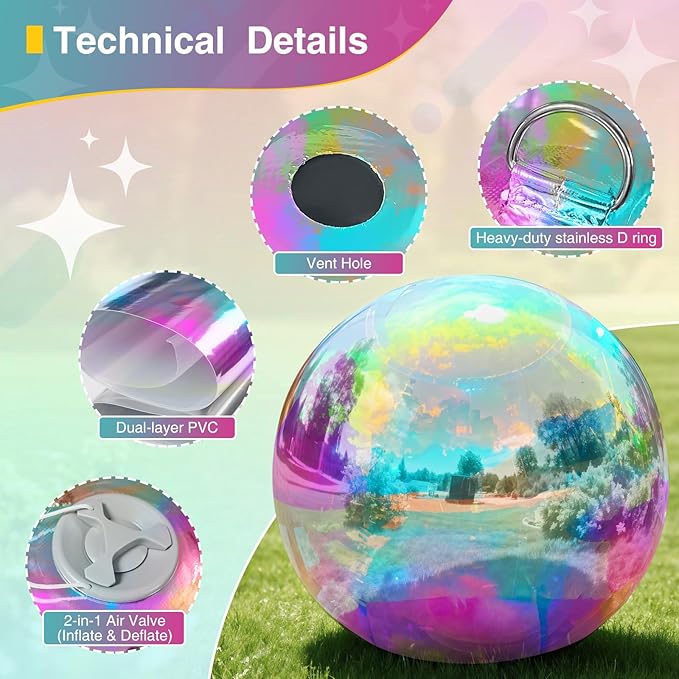 Inflatable Mirror Ball,Reusable Mirror Ball Large Event Decoration PVC Disco Ball for Party, Concerts, Stage, Wedding Decorations - No Pump Included(Iridescent, 1pcs：0.5m)