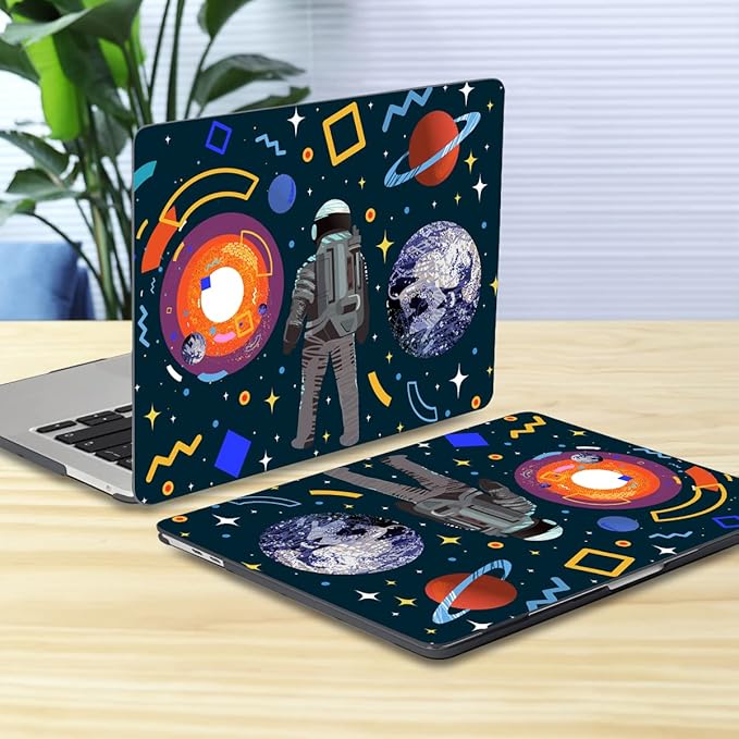 Batianda Design Case for New MacBook Air 13 Inch Model A2337 M1 A2179 A1932 2021 2020 2019 Release,3D Painted Hard Shell with Keyboard Cover & Screen Protector, Astronaut Planet
