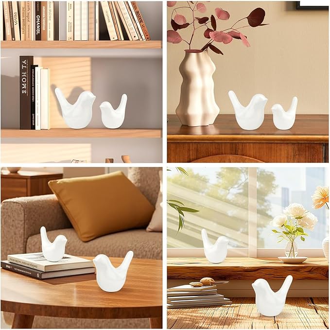 LAIDANLA Small Birds Statues White Modern Style Home Decor Birds Small Animal Sculpture for Living Room Office Desktop Shelf Coffee Table Bedroom（2pcs）