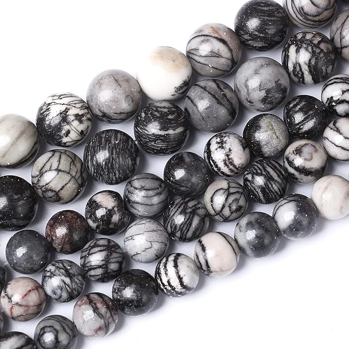 38pcs 10mm Natural Stone Beads Spider Web Stone Round Loose Spacer Energy Stone Healing Power Beads for Jewelry Making DIY Bracelet Necklace 15"