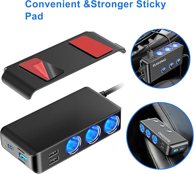 Cigarette Lighter Adapter, 222W 3 Socket Car Cigarette Lighter Plug USB Charger Multi Port 12V Car Plug Outlet Splitter with LED Voltage Display Independent Switches