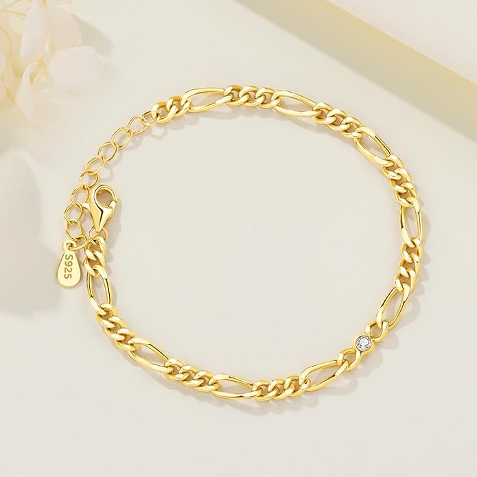 Women's 925 Sterling Silver Bracelet, Non Tarnish 18K Gold Plated Bracelets for Women, Dainty Chain Simple Jewelry Cute Handmade Minimalist for Gift