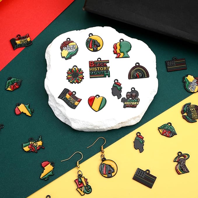 MARFOREVER 40Pcs/20 Pairs Black History Month Charms for Jewelry Making, African Charms Alloy African Heritage Holiday Pendants for Bracelets Necklaces Earrings Making Black History Month Supplies