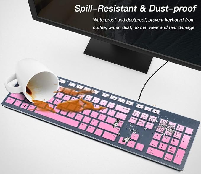 Dell Keyboard Cover & Skin for Wired KB216 & Wireless KM636, Inspiron AIO 3475/3670/3477 - Ombre Pink