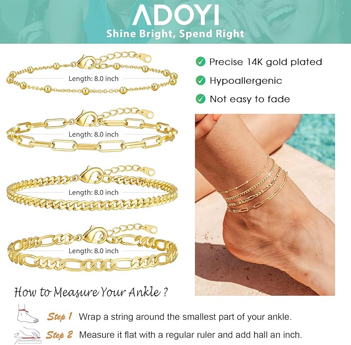 adoyi Valentines Day Gifts for Her Gold Bracelets for Women, 14K Gold Plated Stackable Bracelet Stack Set Adjustable Charm Paperclip Chain Cuban Link Layered Waterproof Jewelry Sets Gifts for Womens