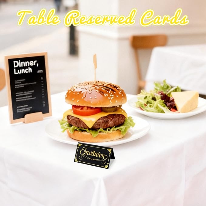 50-Pack Black Place Cards for Table Setting - Name Cards with Gold Foil Border for Weddings - 2'' x 3.5'' Folded Tents Table Sign for Buffet Banquet Party Wedding Events Celebrations