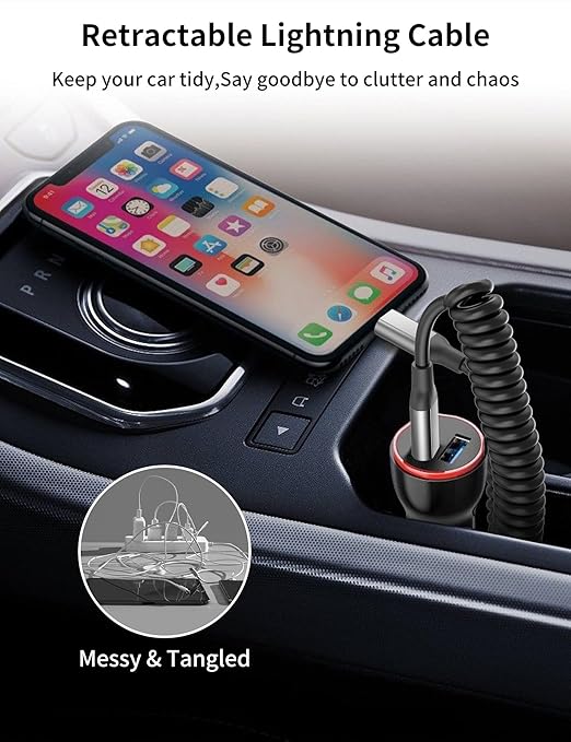 Coiled USB C to Lightning Cable 2 Pack, [MFi Certified] Retractable USB C iPhone Charger PD Fast Charging for Car, Short Type C to Apple CarPlay Cord for iPhone 14 13 12 11 Pro Max XR XS 8 SE iPad