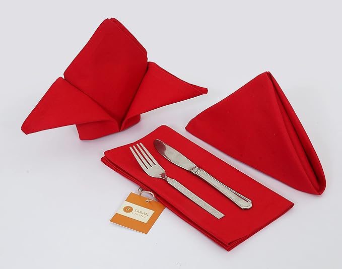 TARAN LIVING Cotton Solid Cloth Dinner Table Napkins Washable Perfect for Dining Table Easter Napkin Cloth Halloween Party Hotel Decor & DIY - Set of 4 18x18 Inch - Red