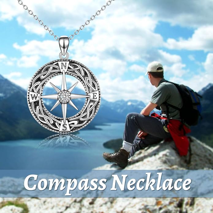 Compass Necklace Sterling Silver Celtic Knot Necklace Graduation Friendship Talisman Travel Necklace Inspirational Graduation Gift Jewelry Gifts for Women Girls