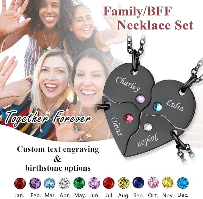 FindChic Personalized Matching BFF Necklace for 2/3/4/5/6 Puzzle Name Heart Pendant Stainless Steel Couple Necklace Set Customized Necklaces for Teen Girls
