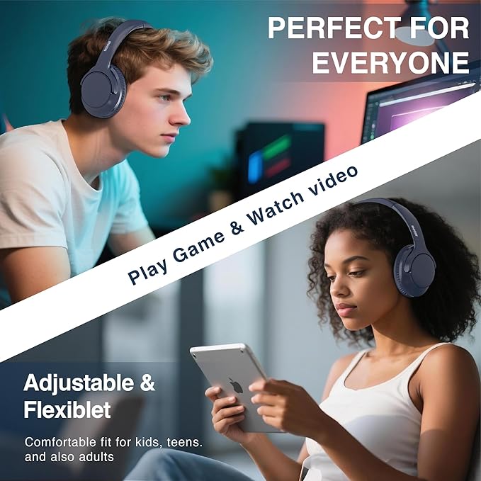 MIDOLA Bluetooth Headphones Over Ear 68H Playtime 6 EQ Wireless Headset with Microphone HiFi Stereo Foldable Lightweight Deep Bass for Travel Home Office Cellphone Blue