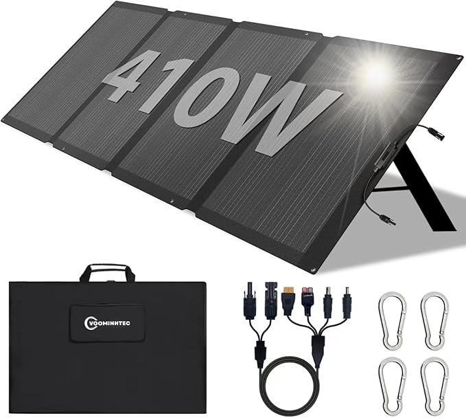 410W 42V ETFE Portable Solar Panel, IP68 Waterproof Foldable 24% High Efficiency, Ultra-Light Solar 4 Kickstands fo Power Station RV Camping