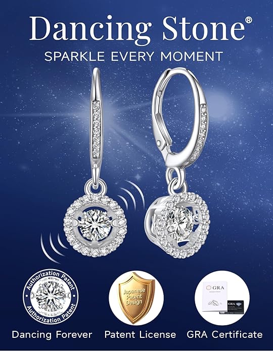 MomentWish Dangle Earrings for Women-925 Sterling Silver Moissanite Earring, Women's Gift for Valentine Birthday, D Color VVS1 Dancing Moissanite Hoops
