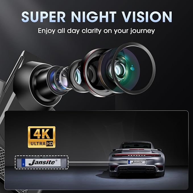 4K WiFi Rear View Mirror Camera 10’’ Mirror Dash Cam Front and Rear w Super Night Vision Dash Cam Mirror w 64G TF Card WiFi App Loop Recording G Sensor Waterproof Reversing Camera