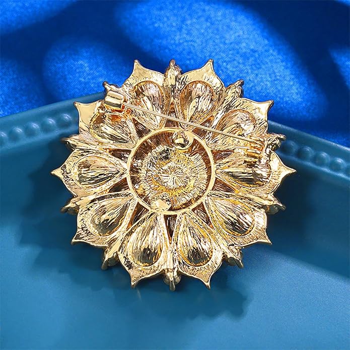 Rhinestone Crystal Flower Brooch Pin Sparkling Large Crystal Sunflower Brooch Vintage Floral Lapel Pins Rhinestone Flower Bouquet Broochs Rose Snowflake Broochs Wedding Bridal Dress Jewelry for Women
