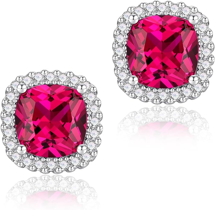 YOMELA Cubic Zirconia Earrings Studs, Halo CZ Birthstone Simulated Diamond Stud Earrings for Women