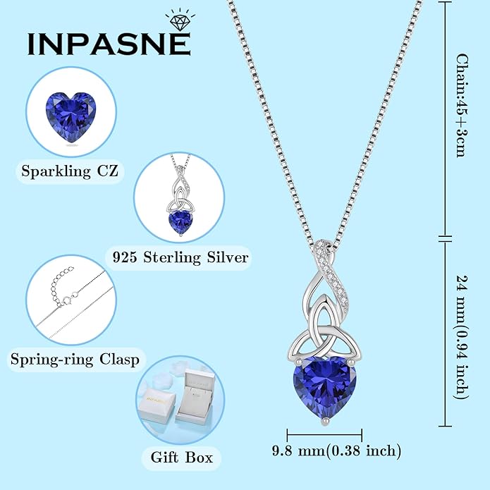 Infinity Celtic Knot Jewelry Set for Women 925 Sterling Silver Irish Necklace Tanzanite Dangle Drop Leverback Earrings and Bracelet December Birthstone Jewelry Gifts for Her