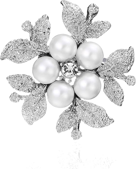 Crystal Pearl Flower Brooches Pins Fashion Beautiful Created Rhinestone Floral Brooch Good Idea for Party Dance Wedding Banquet for Elegant Women Girl