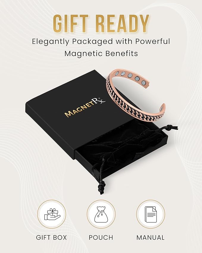 MagnetRX® Copper Magnetic Bracelets – Effective Pure Copper Bracelet for Men and Women – Copper Cuff Adjustable Magnetic Bracelet Bangles (Curb Chain Inlay)