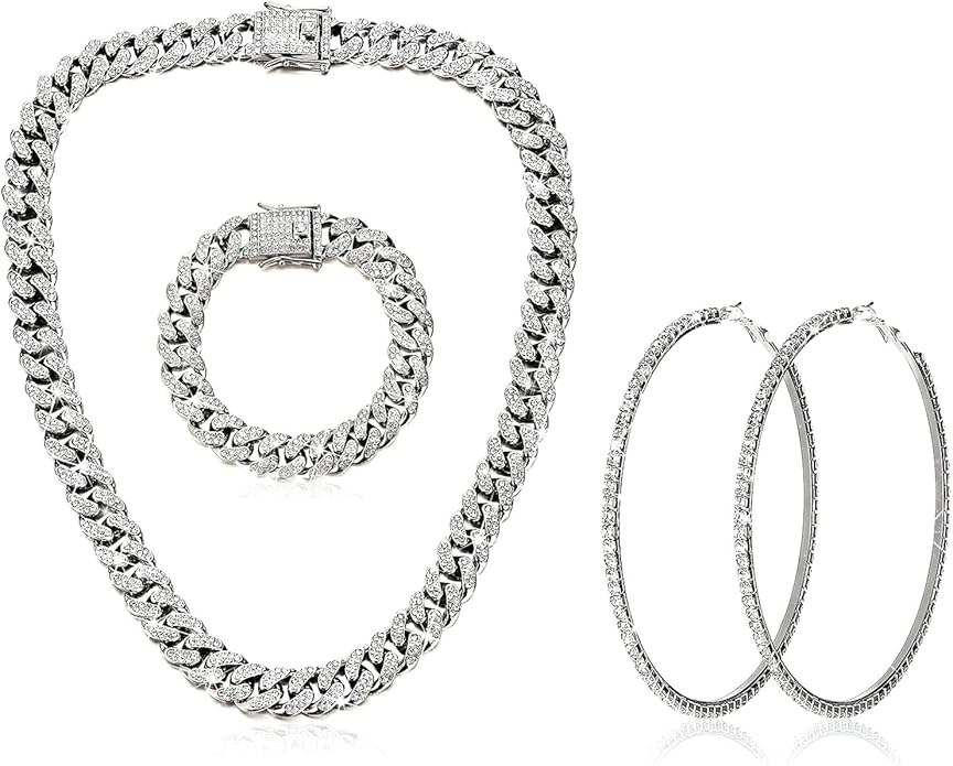 Tennis Necklace Bracelet for Women, Dainty Sterling Sliver Choker Necklace Crystal Link Bracelet Stud Earrings for Women Wedding Jewelry for Bride Jewelry Set Accessories